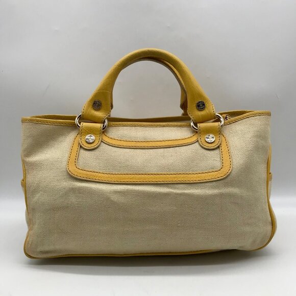 Celine Beige And Yellow Canvas Boogie Satchel Bag - Picture 2 of 10
